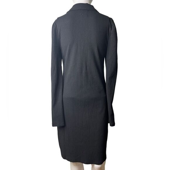 GAP Ribbed Collared V Neck Long Sleeve Dress Black Size Small - Picture 3 of 3